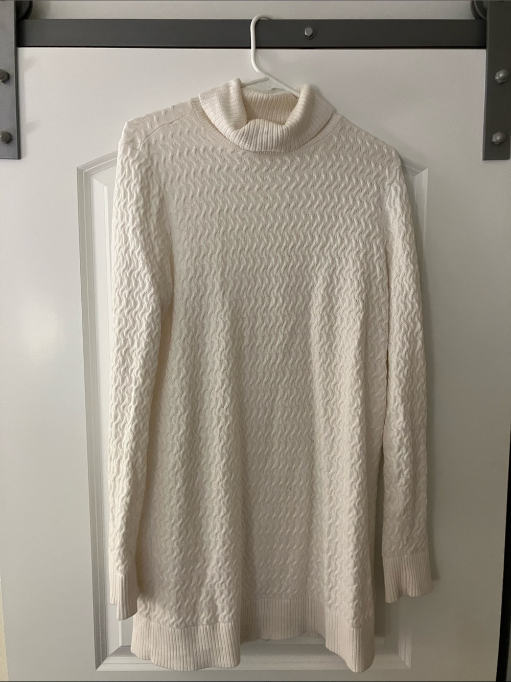Lands' End Ivory Cable Knit Turtleneck Sweater